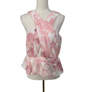 Express Floral Pleated Wrap Peplum Top L Pink Smocked Fairy Coquette Feminine